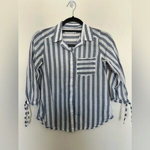 Abercrombie & Fitch Linen Cotton Blend Tie Sleeve Button Shirt Top Size XL Blue